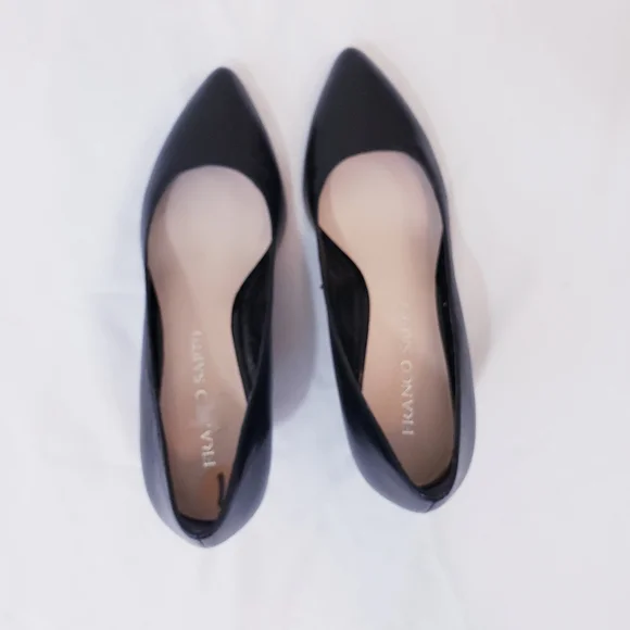 Franco Sarto Frankie Black Wedge Pump Size 7 Leather Wedged Heel Pointed Toe - Picture 14 of 14